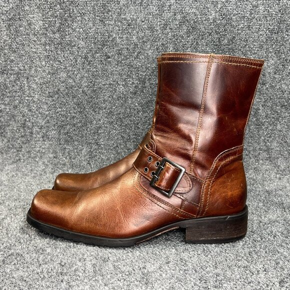 Skechers Motorcycle Boots Men's Size 11 Brown Leather Harness Buckle Square Toe - Picture 4 of 16